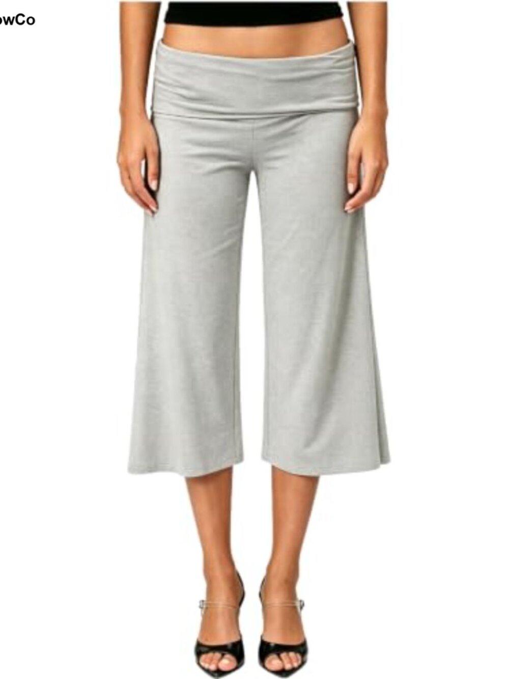 Womens Flowy Wide Leg Gaucho Capri Pants Fold Over Yoga Sweatpants